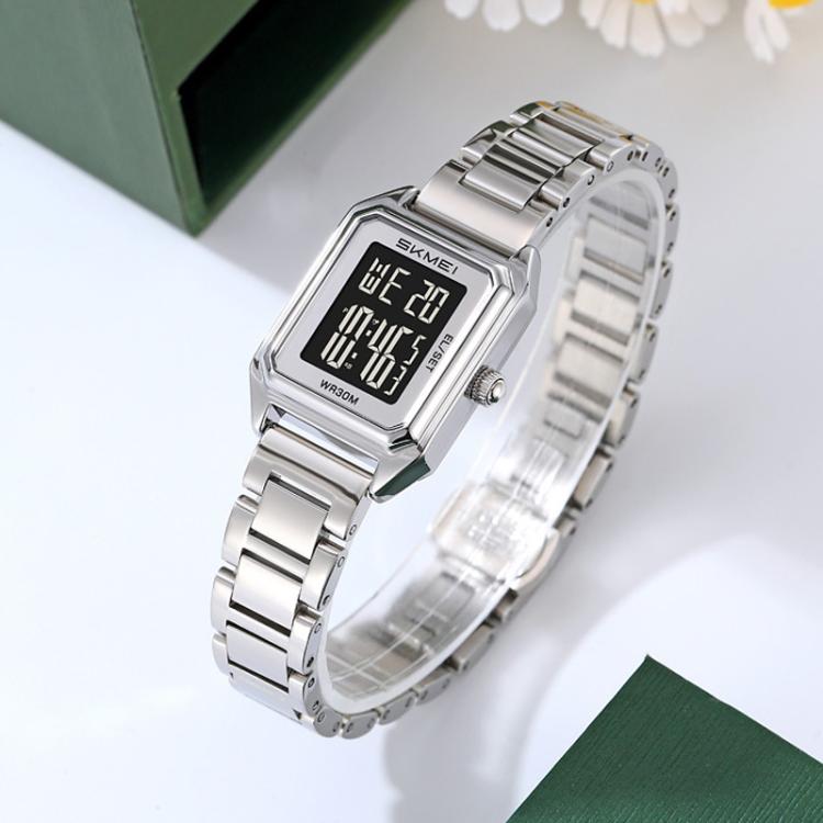 2493 Small Women Electronic Watch Square Steel Strap Watch, Gold Case...