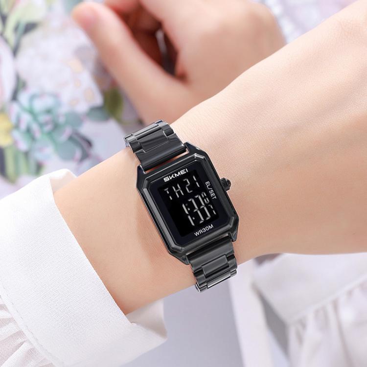 2493 Small Women Electronic Watch Square Steel Strap Watch, Gold Case...