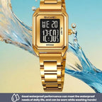 2493 Small Women Electronic Watch Square Steel Strap Watch, Gold Case...