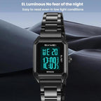 2493 Small Women Electronic Watch Square Steel Strap Watch, Gold Case...