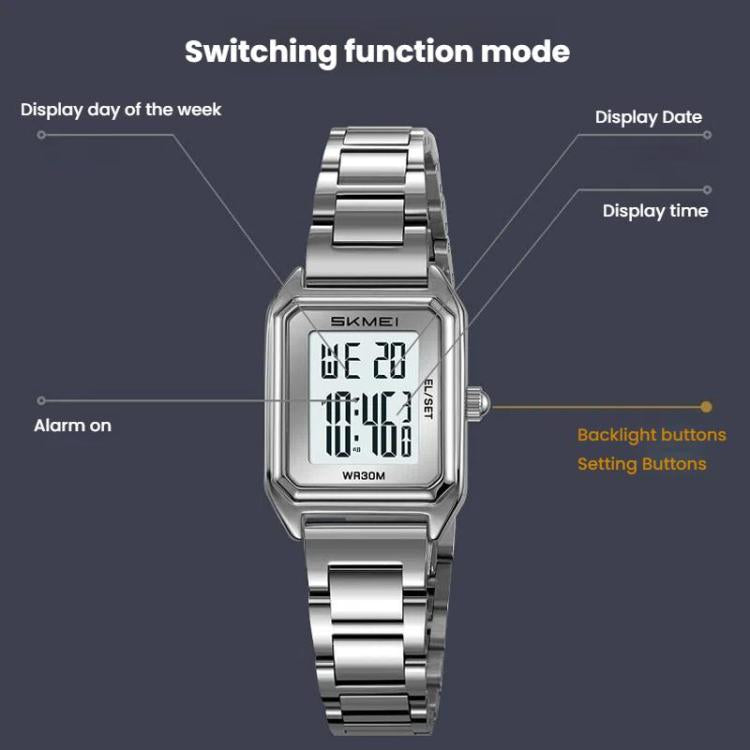 2493 Small Women Electronic Watch Square Steel Strap Watch, Gold Case...