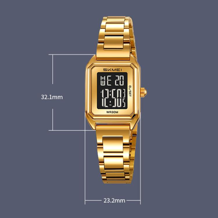 2493 Small Women Electronic Watch Square Steel Strap Watch, Gold Case...