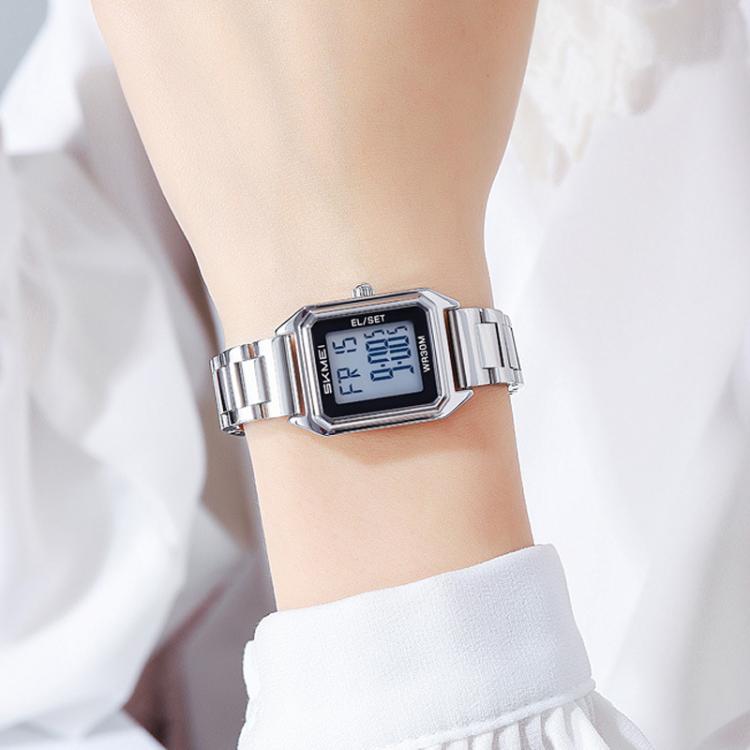 2493 Small Women Electronic Watch Square Steel Strap Watch, Gold Case...