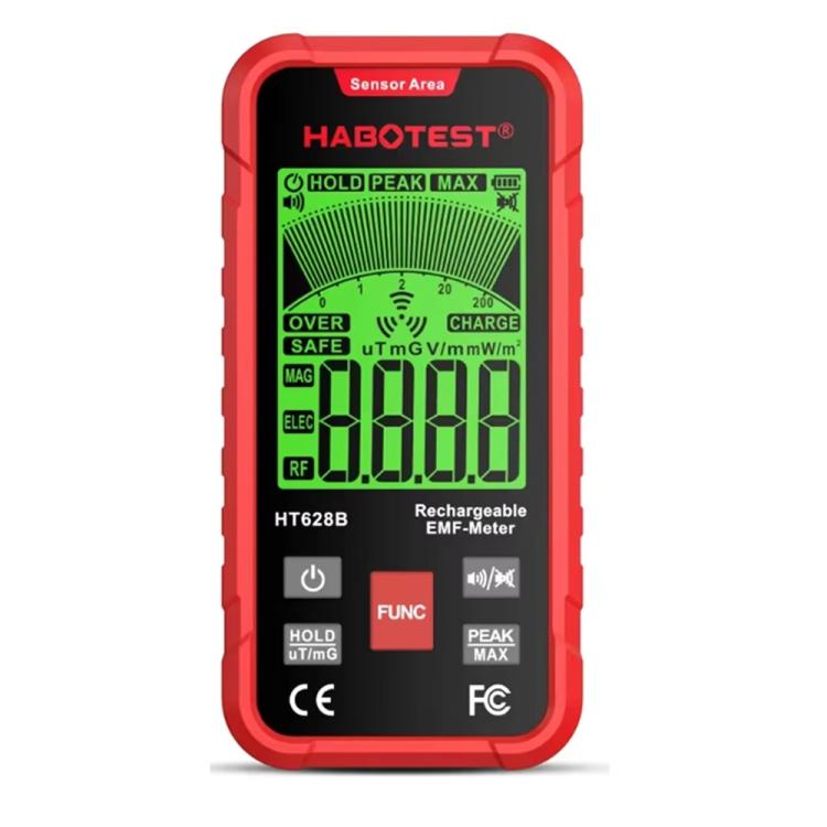 HABOTEST HT628B Multi-Field EMF Meter Rechargeable Electromagnetic Radiation Tester, HT628B – Waterproof, Magnetic HT628B
