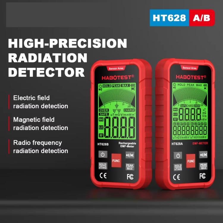 HABOTEST HT628B Multi-Field EMF Meter Rechargeable Electromagnetic Radiation Tester, HT628B – Waterproof, Magnetic