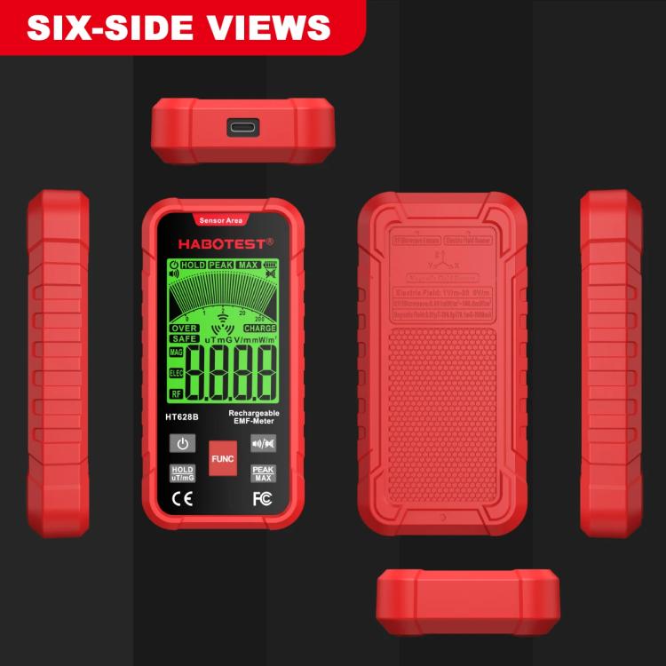 HABOTEST HT628B Multi-Field EMF Meter Rechargeable Electromagnetic Radiation Tester, HT628B – Waterproof, Magnetic