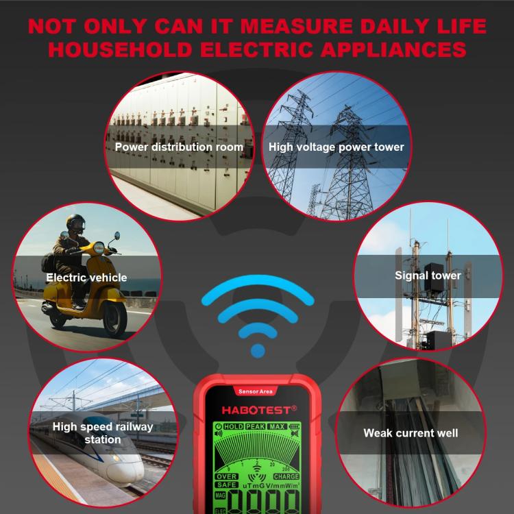HABOTEST HT628B Multi-Field EMF Meter Rechargeable Electromagnetic Radiation Tester, HT628B – Waterproof, Magnetic