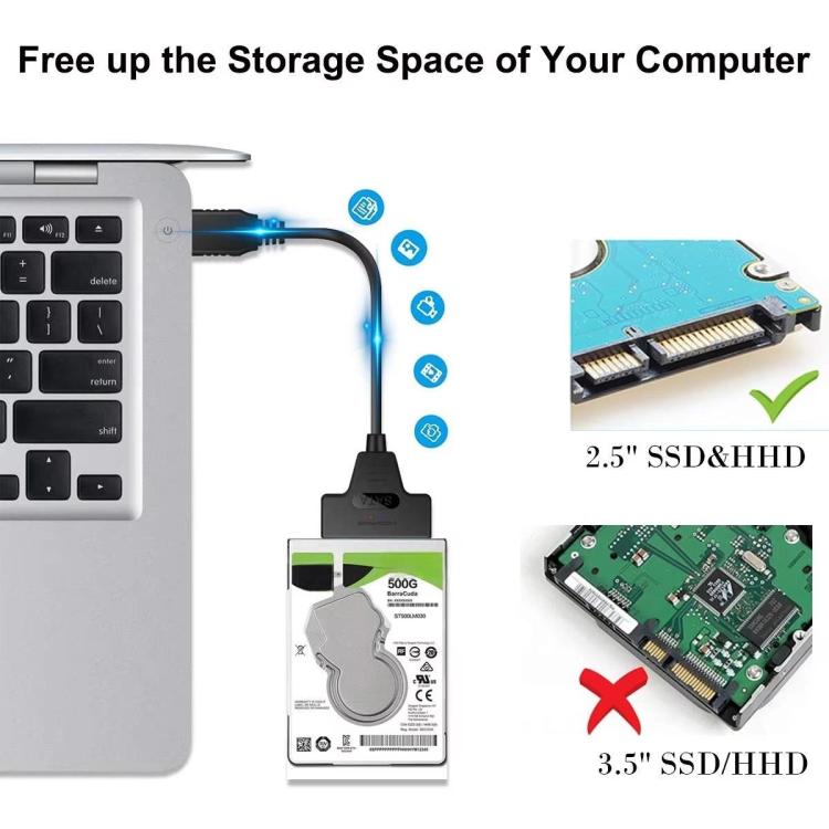 USB 3.0/USB-C to SATA 22-Pin Adapter Cable for 2.5-inch Laptop HDD/SSD, 25cm – Durable Build, Easy to Use