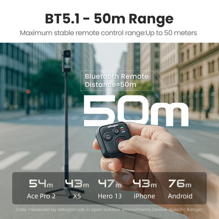 aMagisn Wireless Bluetooth Remote Control for Insta360, GoPro Hero Cameras & Smartphones - 50m Long Range, AM22