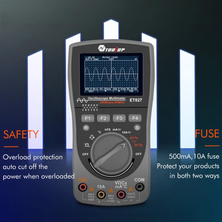 Oscilloscope Multimeter 200Msps Sampling Rate 40MHz Oscilloscope + Multimeter 2 In 1, ET827 – Durable Build, Easy to Use