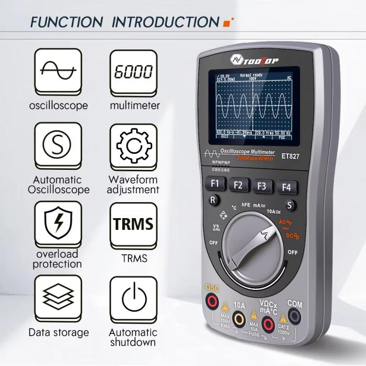 Oscilloscope Multimeter 200Msps Sampling Rate 40MHz Oscilloscope + Multimeter 2 In 1, ET827 – Durable Build, Easy to Use