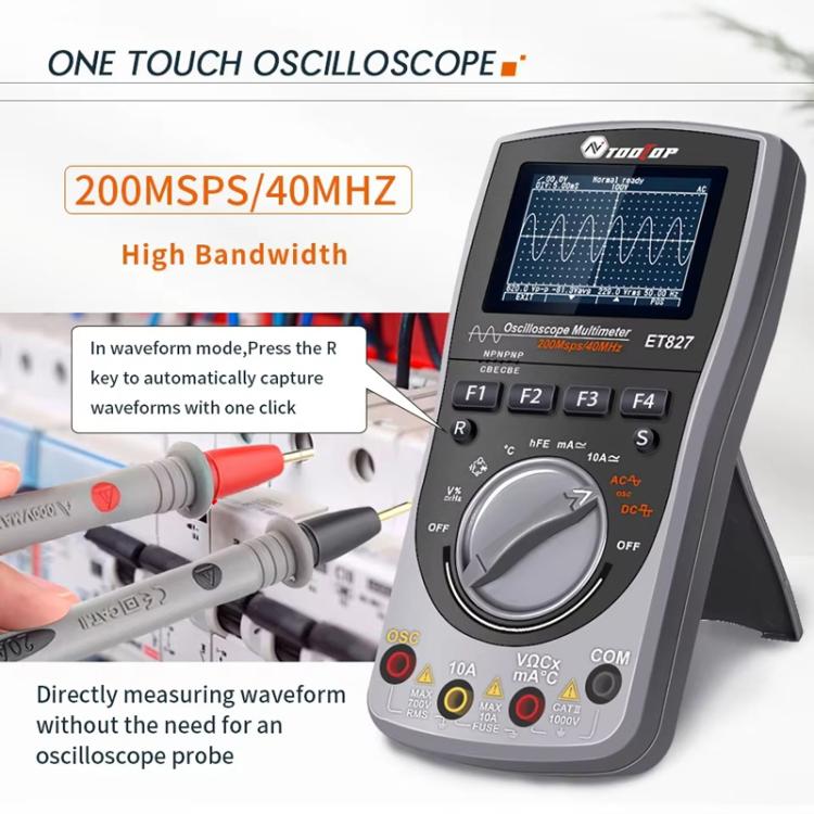 Oscilloscope Multimeter 200Msps Sampling Rate 40MHz Oscilloscope + Multimeter 2 In 1, ET827 – Durable Build, Easy to Use