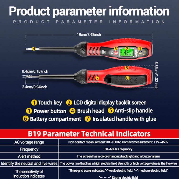 ANENG Digital Display High-Precision Intelligent Induction Test Pen, Red Flat Head, Yellow Flat Head, Red Cross Head, Yellow Cross Head