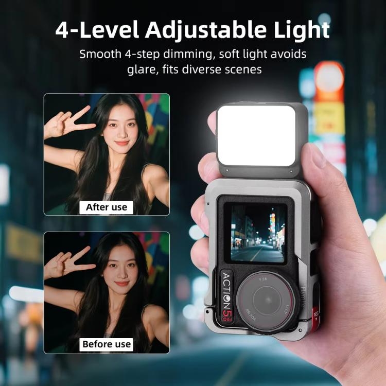 For DJI Action 5 Pro/ Action 4 Flymile 20 LEDs Magnetic Fill Light Rechargeable Video Light 3000K/4440K/8700K Adjustable, For DJI Action 5 Pro/ Action 4