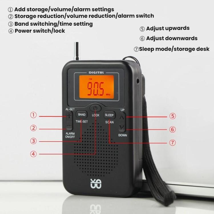 Portable FM/AM Clock-Controlled Stereo Pocket Radio Player – Magnetic, TPU, For EU, For US