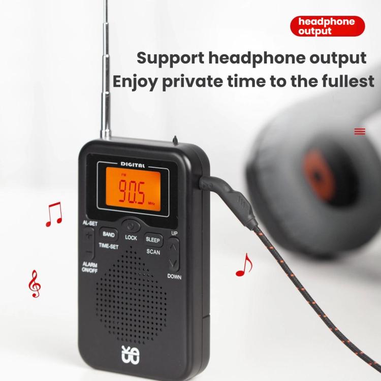 Portable FM/AM Clock-Controlled Stereo Pocket Radio Player – Magnetic, TPU, For EU, For US