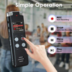 Portable HD Noise-Cancelling Voice-Activated Digital Voice Recorder For Conferences, 64GB, 128GB