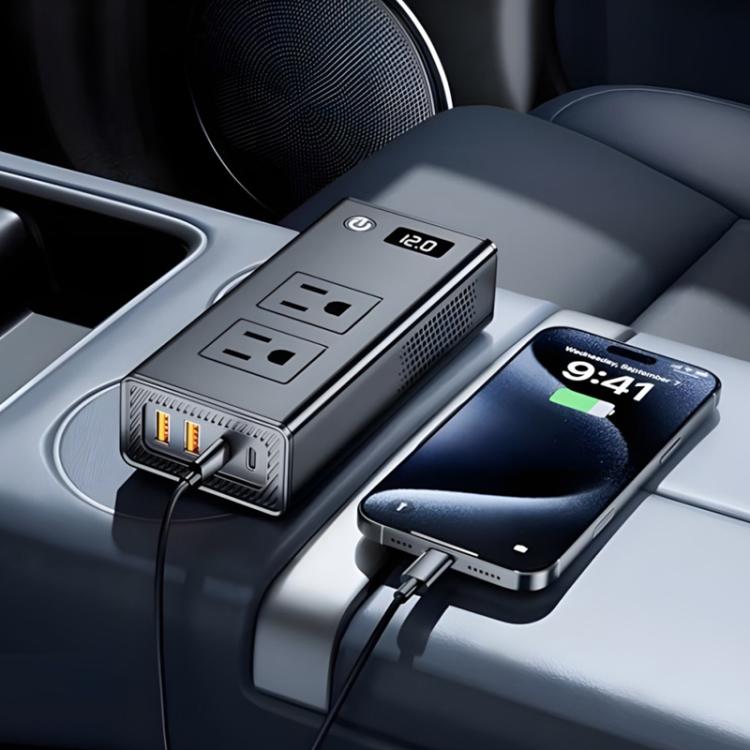 DC12V 200W Fast Charging QC3.0 PD Car Cigarette Lighter Portable Inverter, 110V US Plug, 220V Universal – Fast Charging, TPU