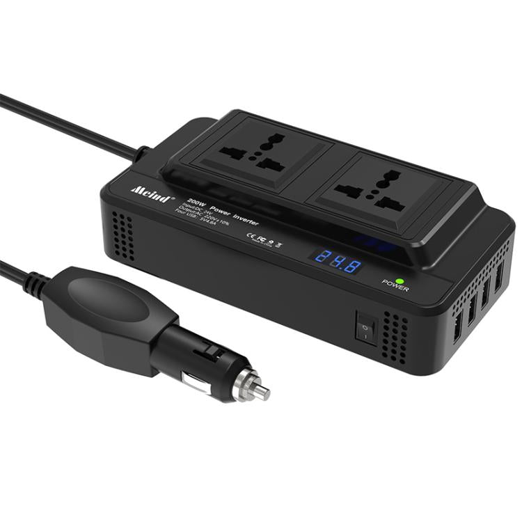 Meind 200W Car Inverter To 220V Fast Charging Dual Socket, Universal 12V, Universal 24V – Fast Charging, TPU