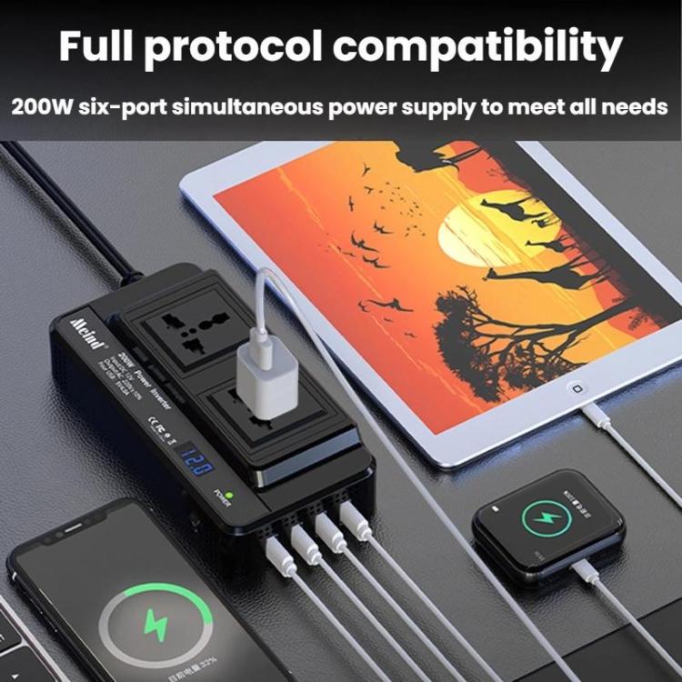 Meind 200W Car Inverter To 220V Fast Charging Dual Socket, Universal 12V, Universal 24V – Fast Charging, TPU