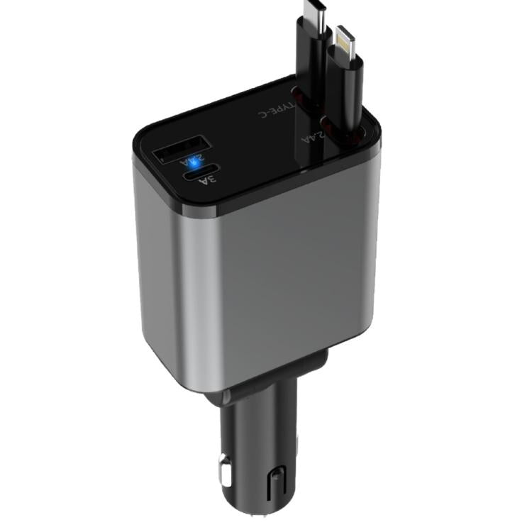 PD30W Car Charger With Retractable Cable, TYPE-C+8 Pin, TYPE-C+TYPE-C, 8 Pin+8 Pin TYPE-C+8 Pin