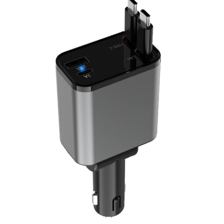 PD30W Car Charger With Retractable Cable, TYPE-C+8 Pin, TYPE-C+TYPE-C, 8 Pin+8 Pin – Fast Charging, TPU TYPE-C+TYPE-C