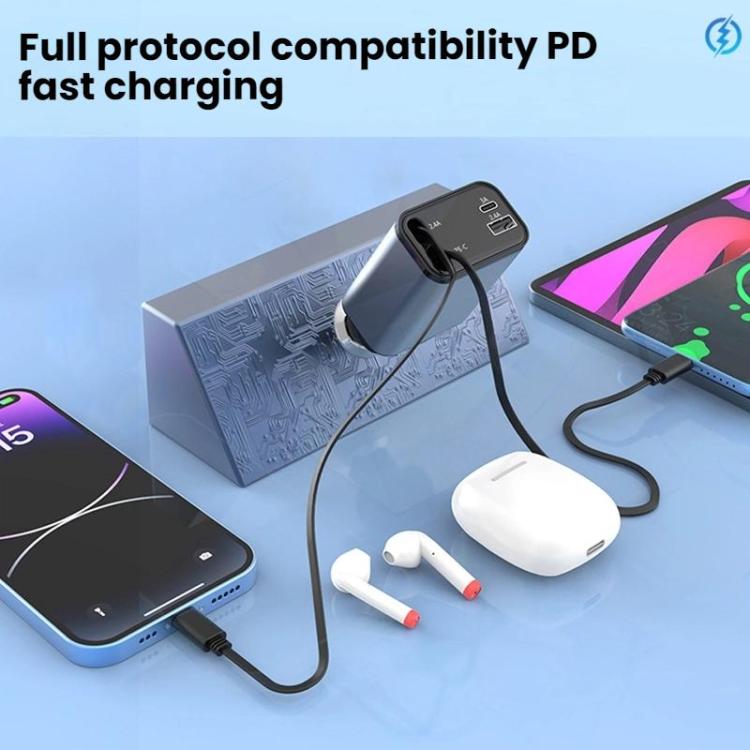 PD30W Car Charger With Retractable Cable, TYPE-C+8 Pin, TYPE-C+TYPE-C, 8 Pin+8 Pin