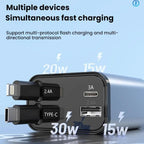PD30W Car Charger With Retractable Cable, TYPE-C+8 Pin, TYPE-C+TYPE-C, 8 Pin+8 Pin