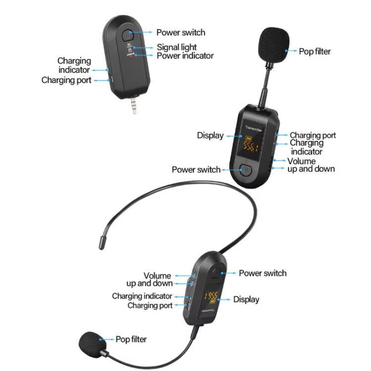 Wireless 2.4G Microphone Amplifier Portable Microphone, 1 In 1 Lapel Clip, 1 In 1 Headwear, 1 In 2 Lapel Clip, 1 In 2 Headwear – Durable Build, Easy to Use