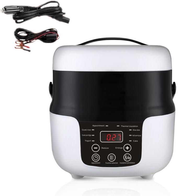 12V-24V 2L Car-Mounted Push-Button Rice Cooker, English, English + Battery Cable, Russian, Russian + Battery Cable – Durable Build, Easy to Use English + Battery Cable