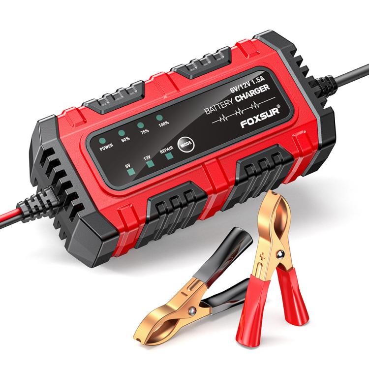 FOXSUR Smart 6V/12V 1.5A Battery Charger 4AH-30AH Lead Acid Battery Maintainer For Motorcycle/Car/ATV, EU Plug, US Plug, UK Plug – TPU EU Plug