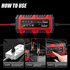 FOXSUR Smart 6V/12V 1.5A Battery Charger 4AH-30AH Lead Acid Battery Maintainer For Motorcycle/Car/ATV, EU Plug, US Plug, UK Plug – TPU