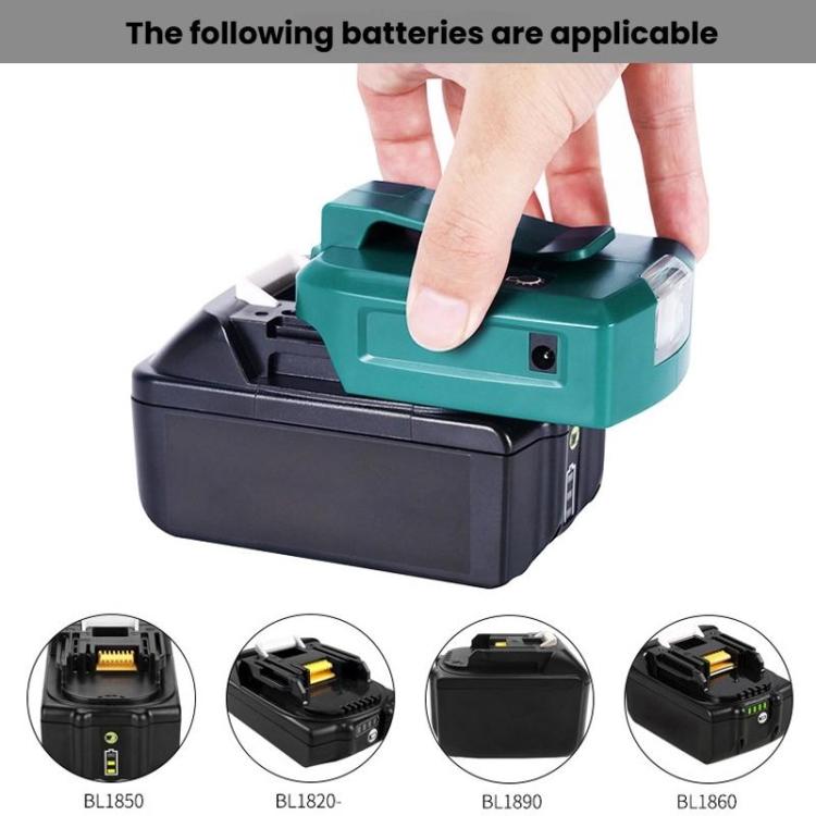 For Makita 14.4V/18V Lithium Battery Adapter With LED Lighting, Dual USB + DC