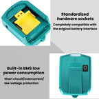 For Makita 14.4V/18V Lithium Battery Adapter With LED Lighting, Dual USB + DC
