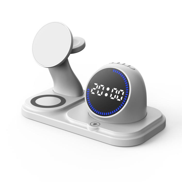 6 in 1 Desktop Magnetic Wireless Charging Clock Countdown RGB Bluetooth Speaker White
