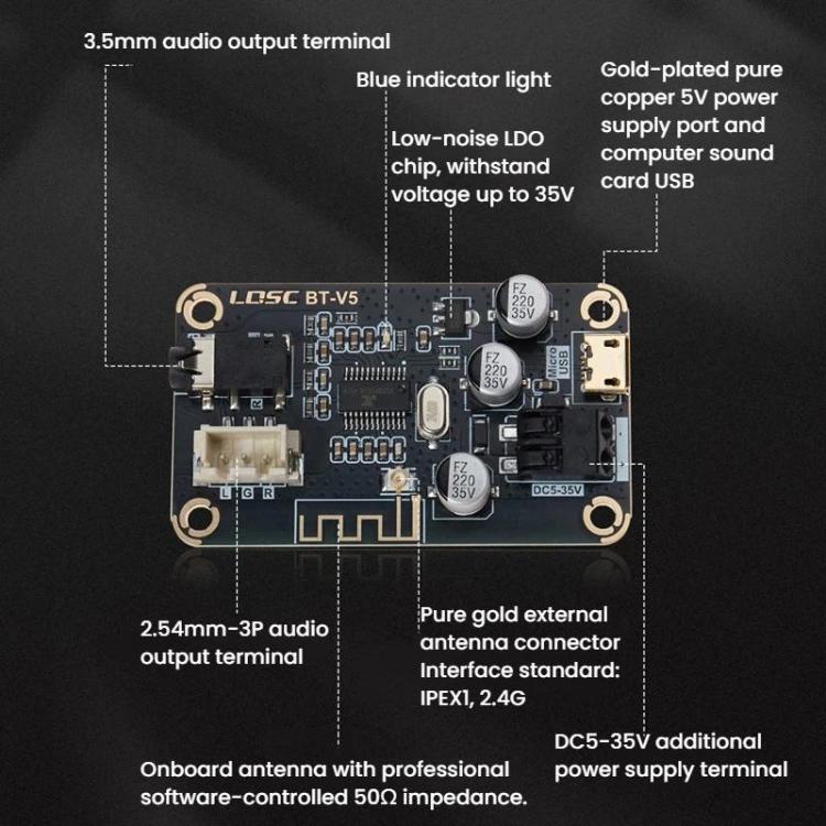 MP3 Bluetooth 5.1 Decoding Board DIY Modified Lossless Car Audio Receiver Module, LQSC BT-V5
