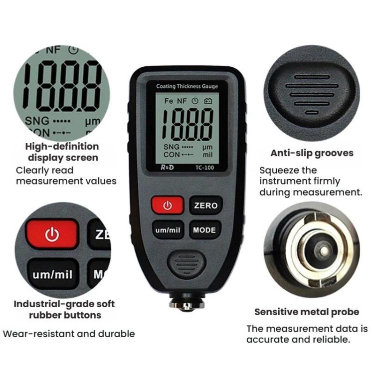 R&D INSTRUMENTS TC-100 High-Precision Coating Thickness Gauge Automotive Paint Film Thickness Tester, TC-100 – Wear-resistant, Magnetic