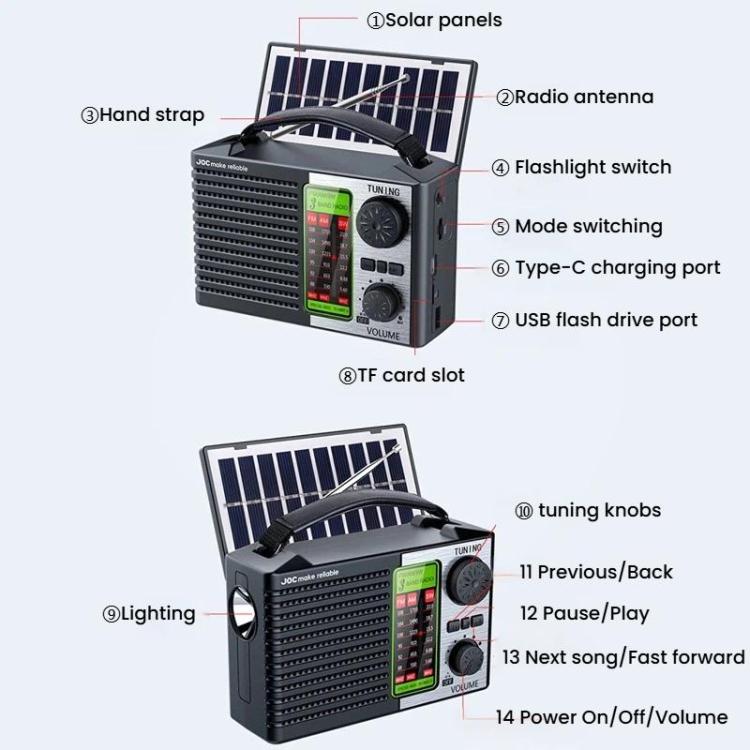 JOC TG-099BT-S Full-Band Solar Radio With Flashlight Portable Bluetooth Radio, JOC TG-099BT-S – Bluetooth