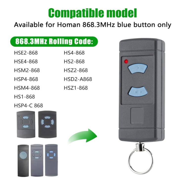 For HORMANN HSE2 / HSE4 868MHZ Copy Garage Door Wireless Remote Control, 2-Button 868MHZ – Durable Build, Easy to Use