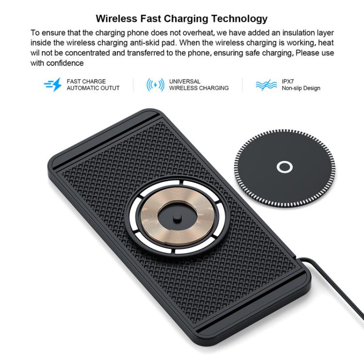 For Apple / Huawei / Xiaomi Qi Standard Car Magnetic Wireless Charging Anti-Slip Mat With Indicator Light, USB, Type-C