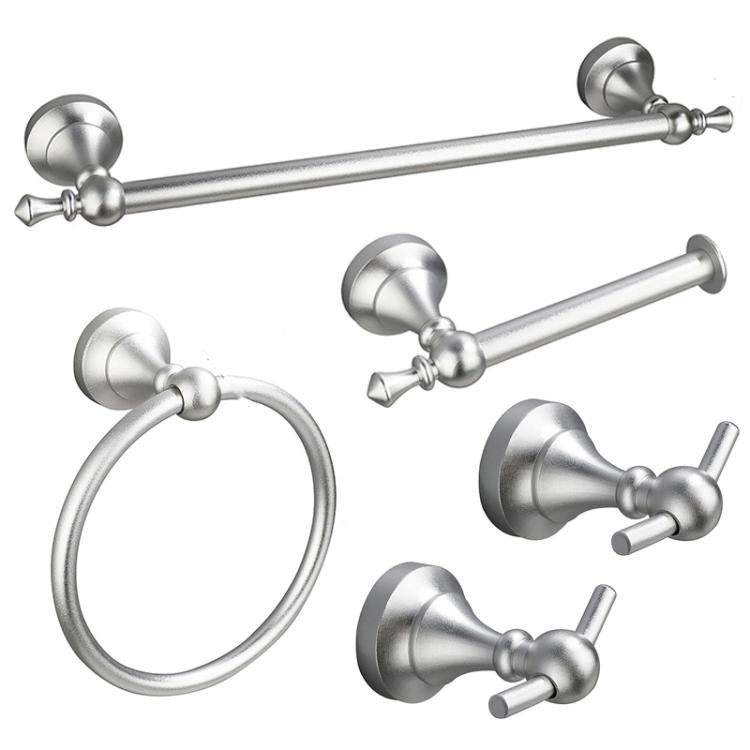 5-in-1 Bathroom Set Aluminum Towel Bar, Towel Ring, Toilet Paper Holder, Robe Hook, Modern Wall-Mounted Hardware Suite Silver
