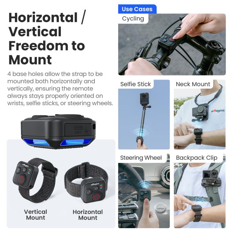 aMagisn Bluetooth Remote Controller 3.0 Universal Version For Insta360, GoPro Hero, Android/ios Smartphones, DJI OSMO 360, Action 6/5 Pro/4, AM40