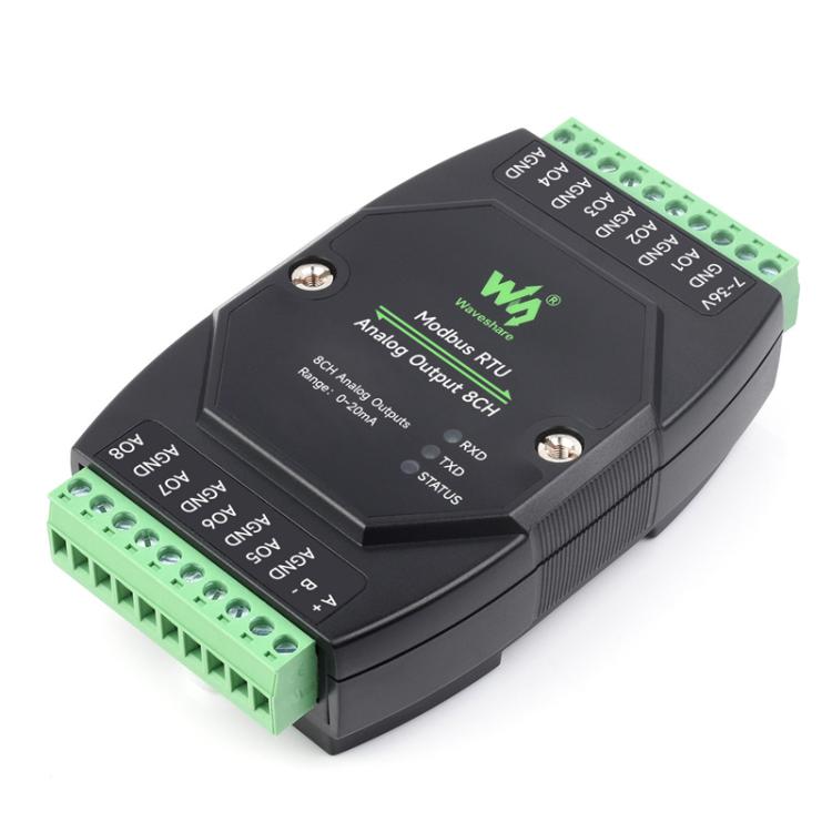 Waveshare Industrial 8-Ch Analog Output Module 12-Bit DA Conversion, Modbus RTU Analog Output 8CH, Modbus RTU Analog Output 8CH (B) Modbus RTU Analog Output 8CH