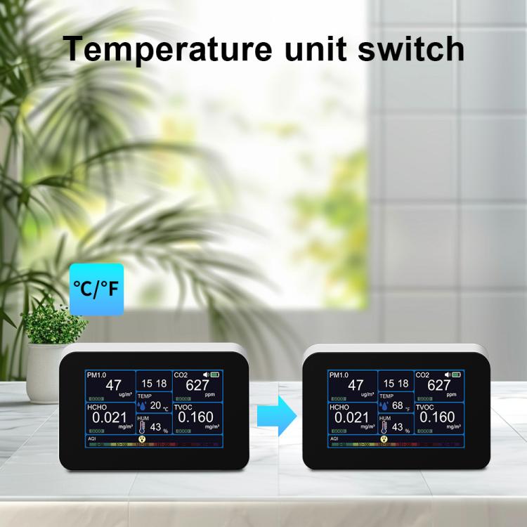 9-In-1 Air Quality Monitor For HCHO/PM2.5/CO2/TVOC, Temperature & Humidity, AQI, Adjustable Alarm, Type-C Charging, DM368