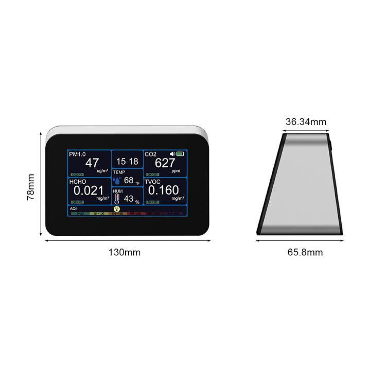 9-In-1 Air Quality Monitor For HCHO/PM2.5/CO2/TVOC, Temperature & Humidity, AQI, Adjustable Alarm, Type-C Charging, DM368