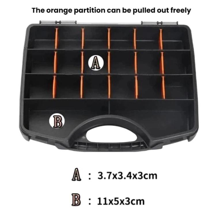 Portable Plastic Divided Toolbox Hardware Parts Storage Box, Black
