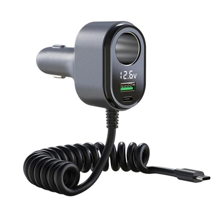 120W Car Cigarette Lighter With Voltage Display Car Phone Charger With Spring Cable, GE09 GE09