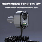 120W Car Cigarette Lighter With Voltage Display Car Phone Charger With Spring Cable, GE09