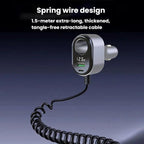 120W Car Cigarette Lighter With Voltage Display Car Phone Charger With Spring Cable, GE09