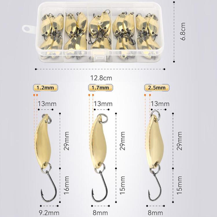 30pcs /Box Tin-plated Spinner Lure Fishing Tackle Hard Bait Bio-mimetic Spinner Lure, Gold 2.5g, Gold 3.5g, Gold 5g, Silver 2.5g, Silver 3.5g, Silver 5g – Durable Build, Easy to Use